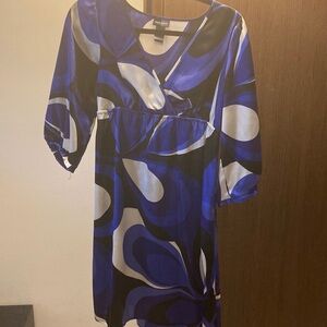 Bisou Bisou Blue and White Abstract Midi Dress